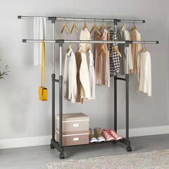 이동식 2단 스탠드 옷걸이 행거 옷장 선반 철제 헹거