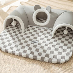 캣냐옹 스퀘어 체크 캣터널 숨숨집 고양이 방석