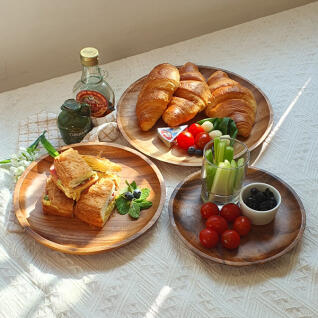 Holin 아카시아 통원목 수제 우드 원형 플레이트 (대)