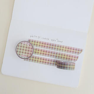 모모마테 빈티지 체크 무지개 마스킹테이프