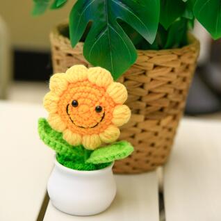 스마일 해바라기 손 뜨개 꽃 화분 인형 Smile 니트 템