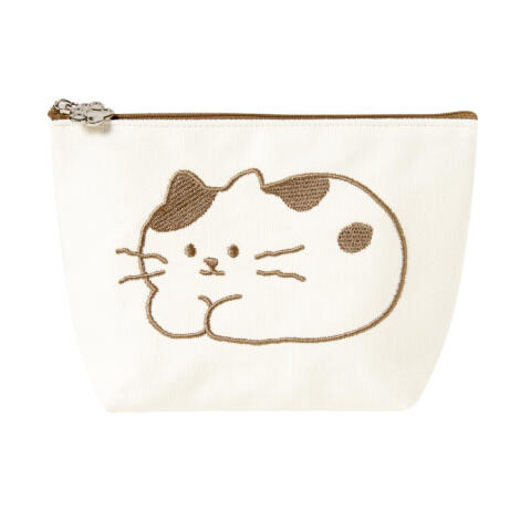 얼룩냥이 자수파우치 브라운