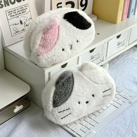 귀여운 뽀글이 점눈 고양이 인형 필통 필기구 문구