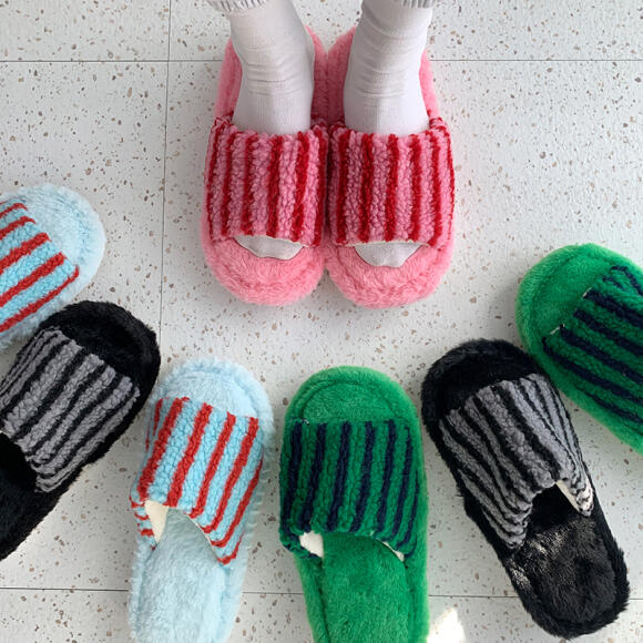 털 퍼 스트라이프 실내 슬리퍼 사무실 회사 aa-125