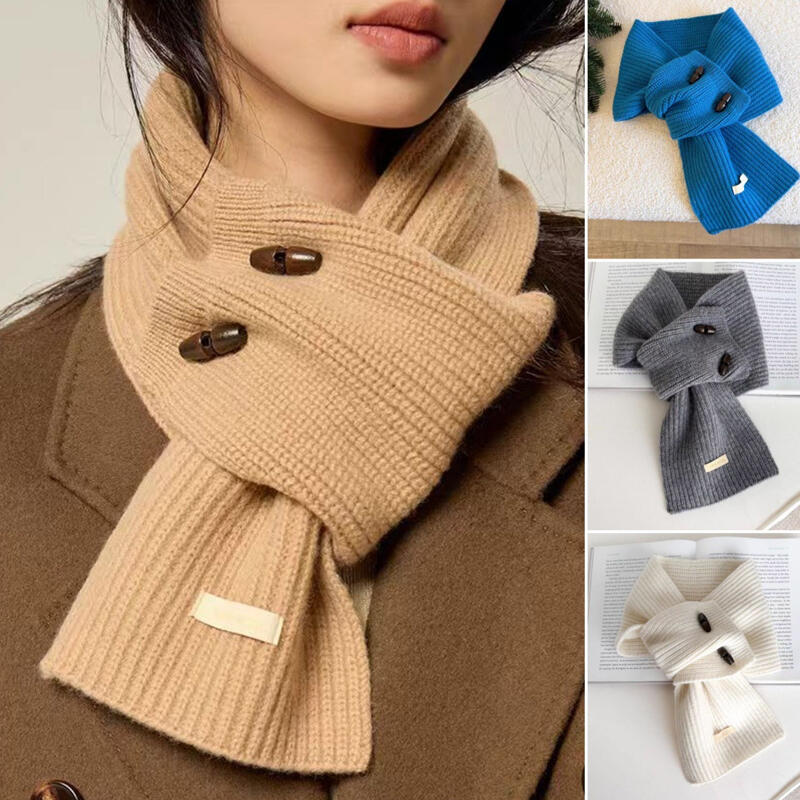 라일프 버튼 크로스 니트 넥워머 머플러 목도리