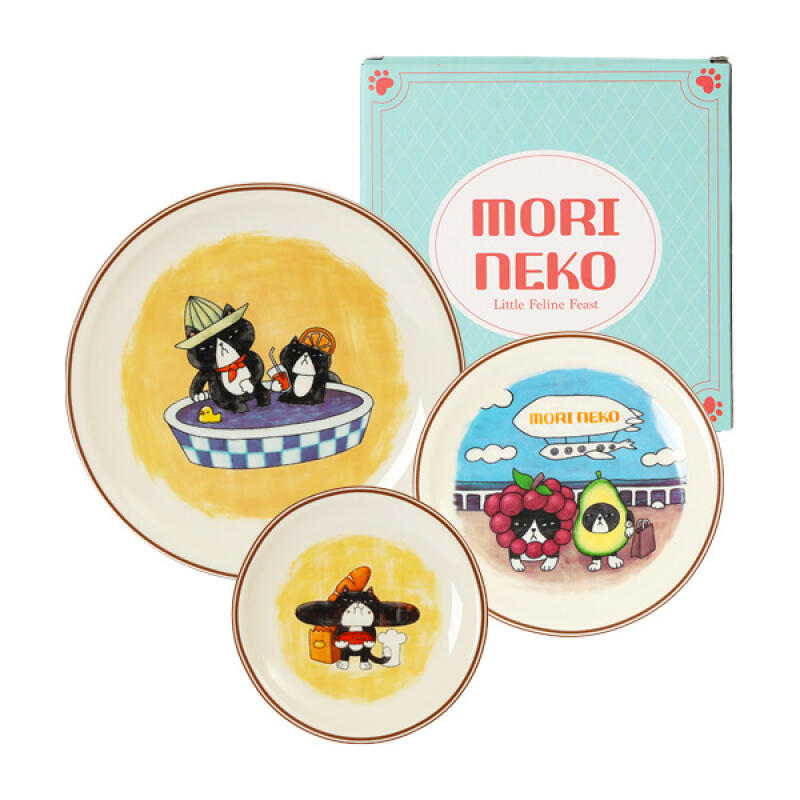 모리네코 귀여운 팝아트 검은 고양이 원형 3P 세트
