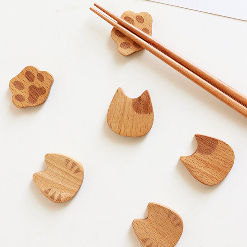 3종set 우드 고양이 수저 젓가락 받침