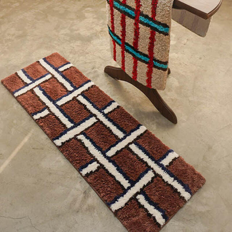 체크 롱러그 논슬립 포인트 방석 러그 120x40cm