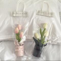 튤립조화 튤립3송이+종이화분+비닐백 튤립조화세트