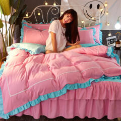 레이스 침구 매트리스 침대 이불 커버 세트 핑크