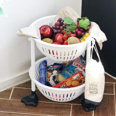 코지 바스켓 타워 2단 과일 야채 보관함 (바퀴/발판)