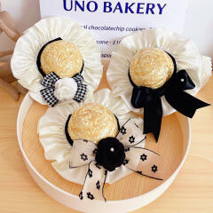 바우독 럭셔리 밀짚 모자 강아지 고양이 여름