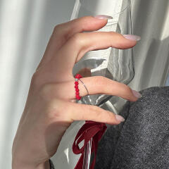 [925silver] Red beads layered ring