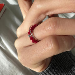 [925silver] Red beads layered ring