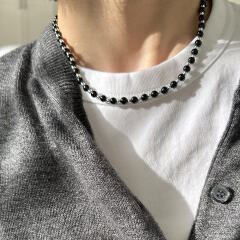 [925silver] Silver&onyx necklace