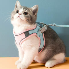 반려동물 빛반사 하네스+리드줄(M) (핑크+스카이)