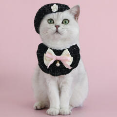 도그웨그 트위드 플라워 모자 케이프세트