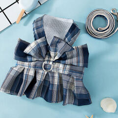 반려동물 원피스 하네스+리드줄(M) (블루)