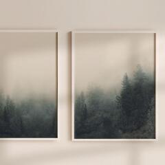 Foggy Night(A2사이즈) 2종 세트 원목 풍경화 숲그림