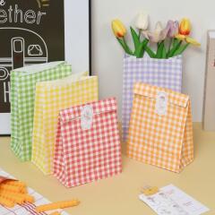 체크무늬 포장 봉투 선물 포장 종이봉투 5컬러
