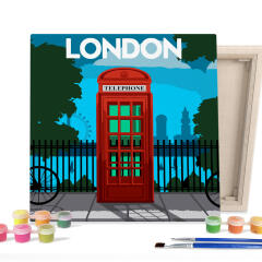 DIY캔버스 그림그리기 25x25cm 랜드마크_런던_폰부스