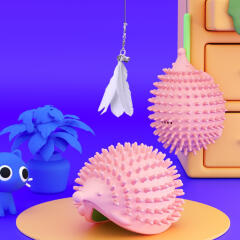 캣냐옹 고슴도치 깃털 낚시대 고양이 장난감