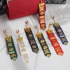 한국 전통 문양 댕기 키링 7색 행운 금박 리본 무늬