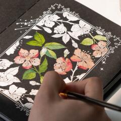꽃 피는 밤의 수채화 컬러링, 꽃잎 수채화 블랙 KIT