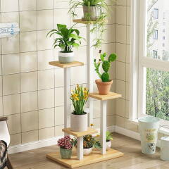 카밀 튼튼 화분 받침대 원목 정리대 선반 (5단)