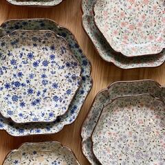 일본 식기 도자기 아리타 스위트 잔꽃 육각 접시 소5p 중4p 홈세트