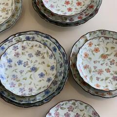 일본 도자기 아리타 플라워 원형 접시 소5p 중4p 대2p 홈세트