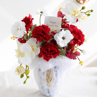 카네이션 조화 화분 레드 고급 보자기 set 30x42cm