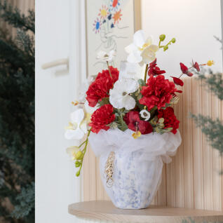 카네이션 조화 화분 레드 고급 보자기 set 30x42cm