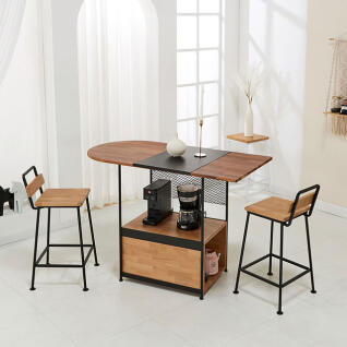 까사라움 스틸 원목 다온 라운드 홈바 테이블