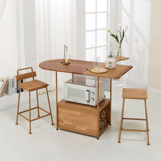 까사라움 스틸 원목 다온 라운드 홈바 테이블