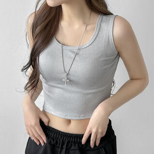 부유방커버 슬림 골지 크롭 나시 to-2499c