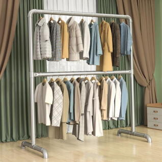 철제 파이프 행거 옷걸이 이동식 2단 1단 스틸 실버