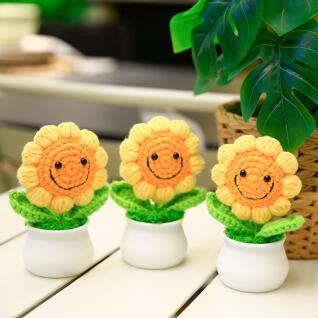 스마일 해바라기 손 뜨개 꽃 화분 인형 Smile 니트 템