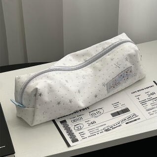 화이트 실버 별 천 봉제 필통 파우치