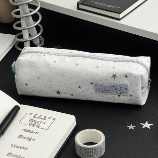 화이트 실버 별 천 봉제 필통 파우치