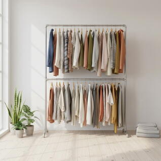 철제 파이프 행거 옷걸이 이동식 튼튼한 2단 (중형)