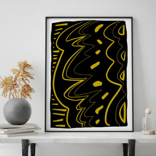 아트박스/림드 미드 센추리 모던 Scratch Yellow Wave Black 캔버스 20호