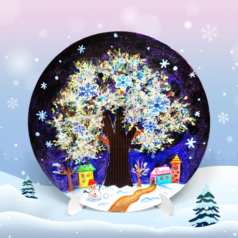 겨울 눈꽃 나무 입체 원형 액자