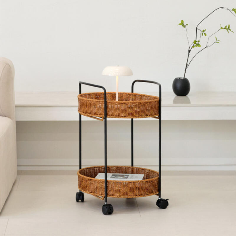 라토 2단 원형 라탄 트롤리 - 2colors