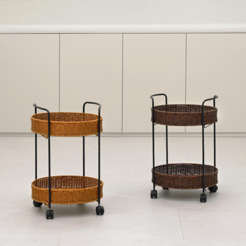 라토 2단 원형 라탄 트롤리 - 2colors