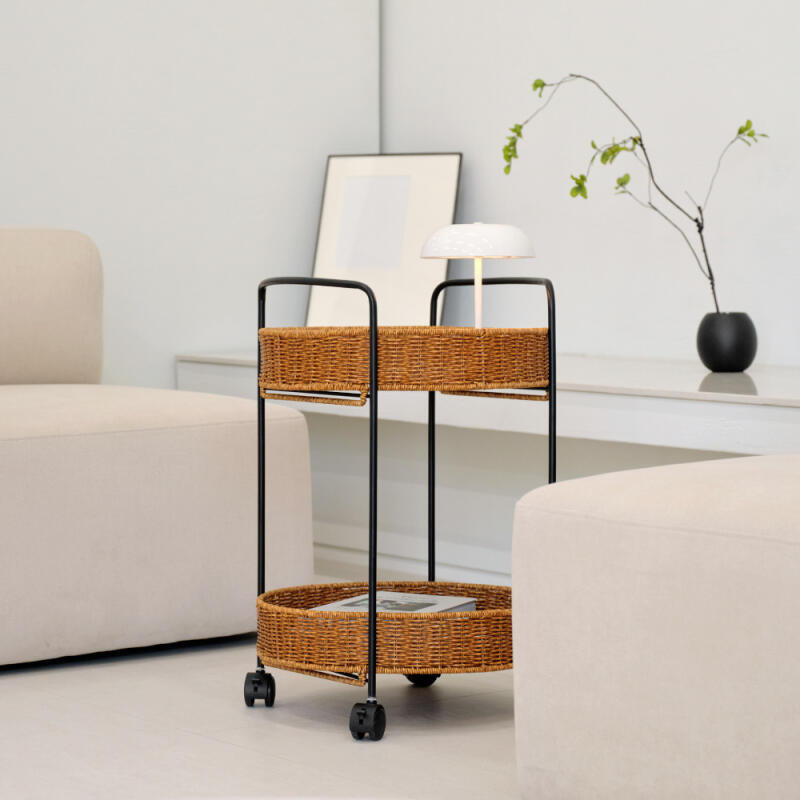 라토 2단 원형 라탄 트롤리 - 2colors