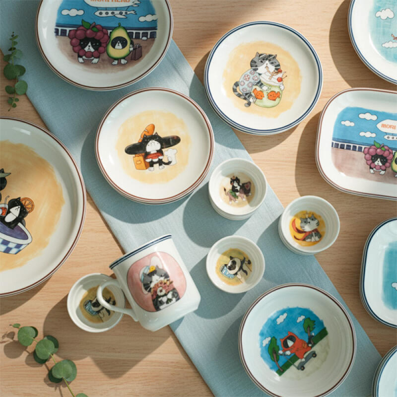 모리네코 귀여운 팝아트 검은 고양이 원형 3P 세트