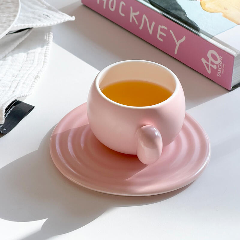 파스텔 핑크 봉봉 도자기 컵 세트