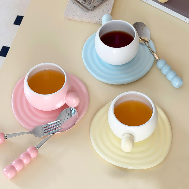 파스텔 핑크 봉봉 도자기 컵 세트