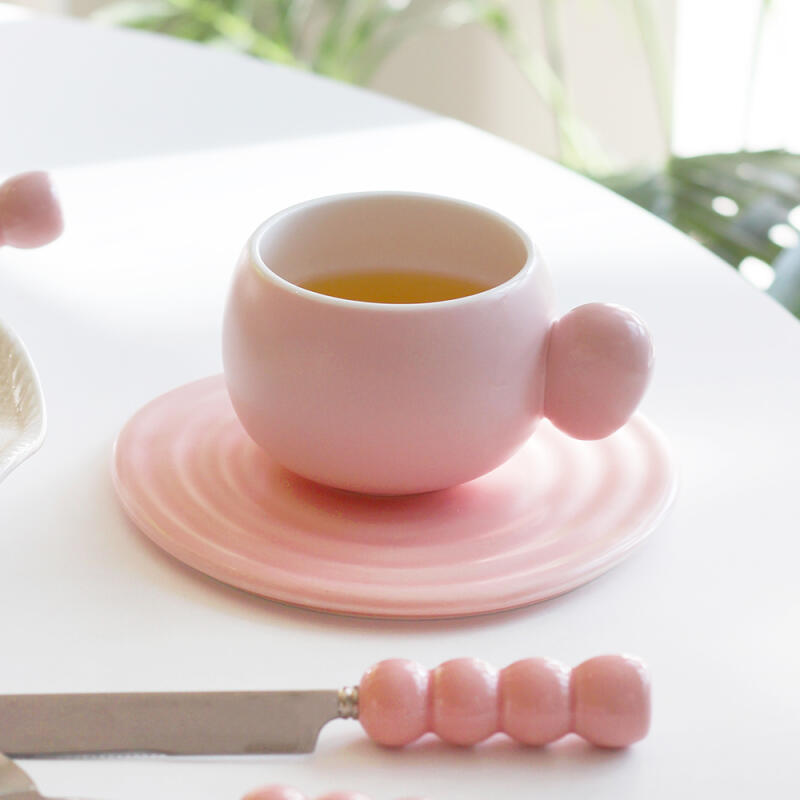 파스텔 핑크 봉봉 도자기 컵 세트